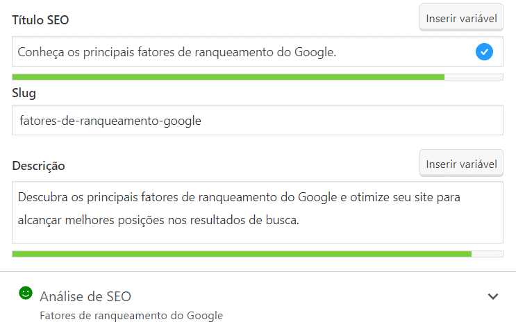 Existem alguns fatores que influenciam a efetividade do título da sua página, seguindo as regras de SEO